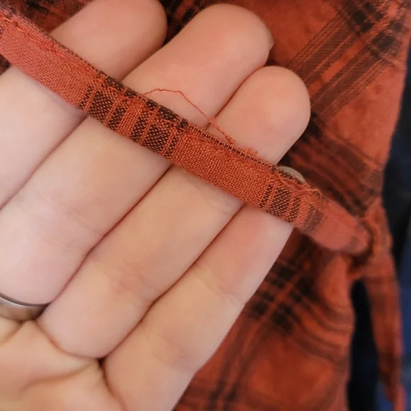 🍂3/$10 Piper&Blue Orange+Black Plaid Button-down Top w/ Tab Sleeves & Tie-Waist - Picture 12 of 13